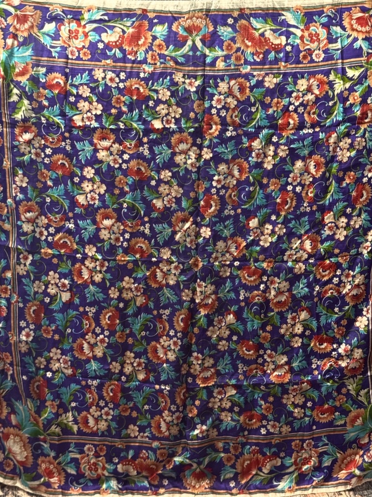 Vintage Floral Pattern Blue 100 Silk Scarf 36x36